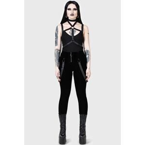Killstar Moon City Black Velvet Suspender Strap Gothic Trousers Pants SZ XXL